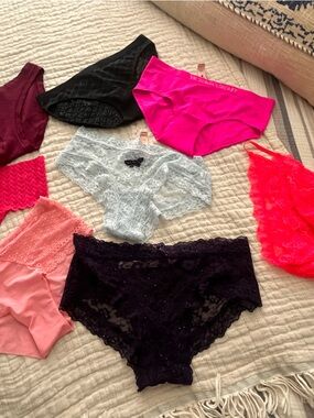 Victoria's Secret Pink, Black, Light Blue & Coral Lace Panty Bundle of 8 S/M